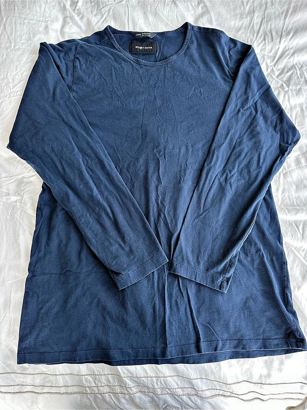 Wings + Horns Long Sleeve Slub Tee Blue XL